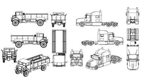 Multiple Tampo Truck 2d Elevation Blocks Cad Drawing Details Dwg File