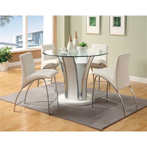 Counter height table with storage and practical butterfly leaf, plus some classic slats design chairs with neutral tan coloured seat willow counter height dining table. Furniture of America Florencine Counter Height Round Glass ...