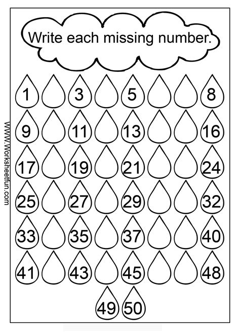 Sequencing Numbers 1-50 Worksheets