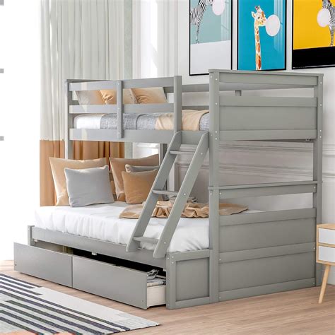 Buy Merax Twin Over Full Bunk Bed With Storage Drawers And Safety