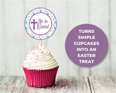 Printable Easter Cupcake Toppers He Is Risen Easter Etsy