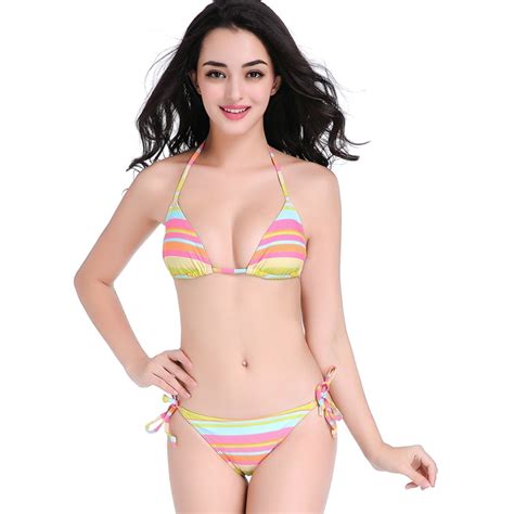 New Arrival Bikini Rainbow Stripes Bikinis Women Simple Model Swimsuit