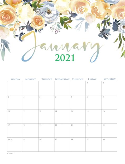 Jan 2021 Editable 2021 Yearly Calendar Printable Floral Dec 2021