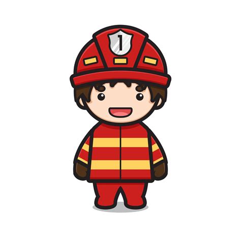 Cute Fire Fighter Character Wear Full Uniform Cartoon Vector Icon Illustration 2083966 Vector