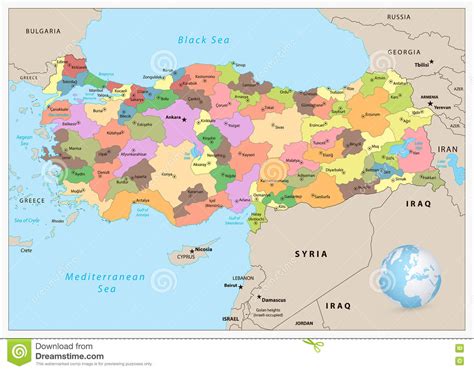 Turquia mapa da europa mapa da turquia, europa ocidental ásia. Turquia Detalhou O Mapa Administrativo Ilustração do Vetor ...