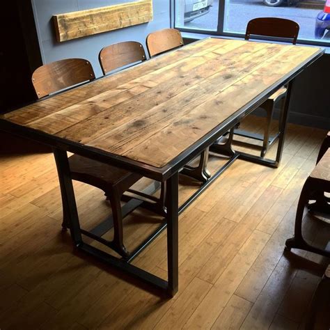 Natural wood table top with metal legs office desk. Rustic Metal Steel Industrial Reclaimed Scaffold Board ...