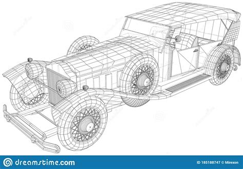Retro Car Illustration Vector Vintage Car Wire Frame Line Isolated