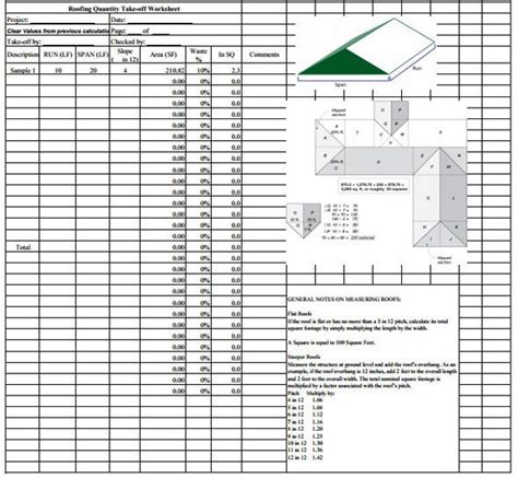 Roofing Quantity Takeoff Sheet Roof Construction Costs Roofing