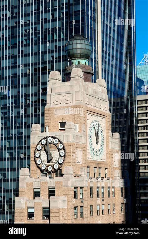Detail Of The Paramount Building Tower And Clock In Times Square Stock