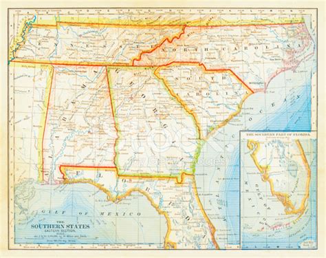 1883 Southern States Map Stock Photos