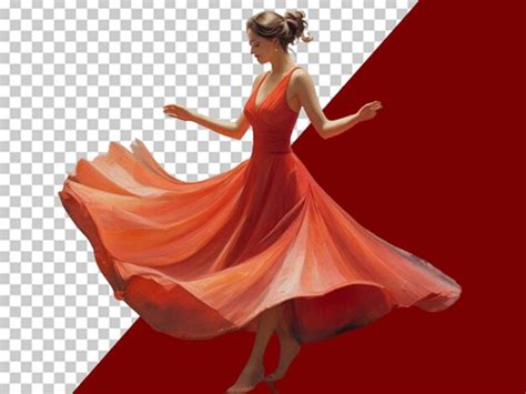 Premium Psd A Impression Painting Of A Women Wearing Long Red Dress