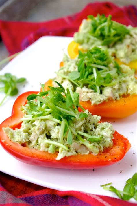 Avo Chicken Salad Bell Pepper Boats Stuffed Peppers Healthy Lunches For Work Healthy Recipes
