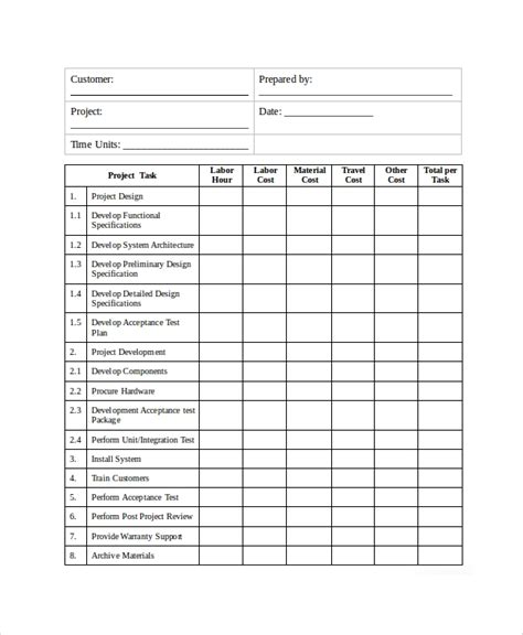 Free 12 Sample Project Estimate Templates In Excel Ms Word Pdf