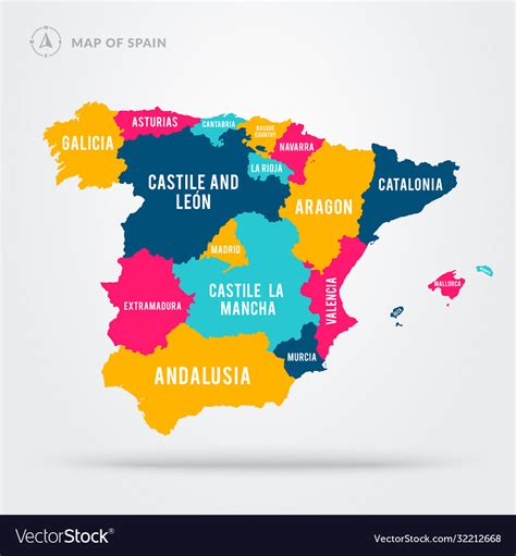 Detailed Map Spain Colorful Regions With Names Vector Image