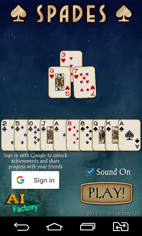 The object is to take the number of tricks (also known as books) that were bid before play of the hand began. Spades - Android games - Download free. Spades - Card game