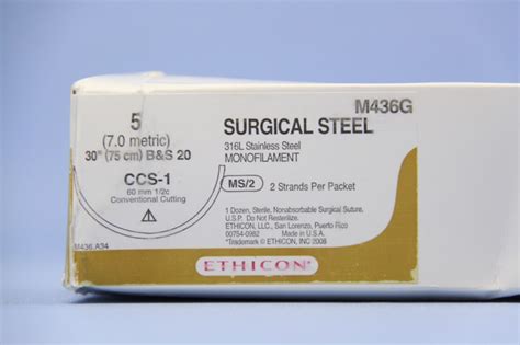 Ethicon Suture M436g 5 Surgical Steel 2 X 30 Ccs 1 Conventional