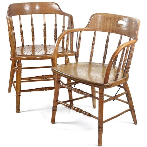 Pair Of Vintage Oak Barrel Back Windsor Chairs Ebth