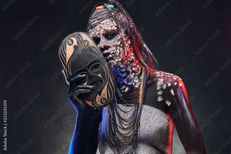 Scary African Shaman From The Indigenous African Tribe Wearing