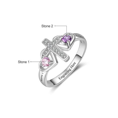 Fashion Silver Cross Round Cut 2 Stones Birthstone Ring In S925