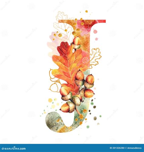 Fall Watercolor Letter J Watercolor Autumn Alphabet Stock Illustration
