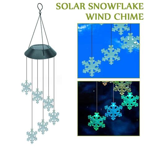 Solar Power Wind Chime Crystal Snowflake Colorful Light Sensitive Led