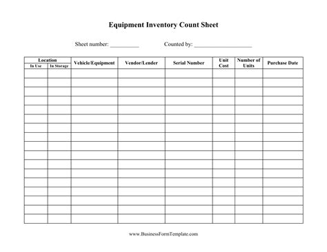 Equipment Inventory Template Big Table Download Printable Pdf