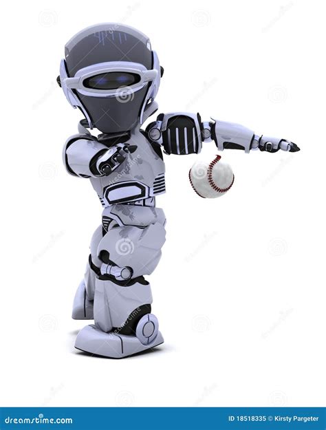 Robot Baseball Player In Action Isolated Cyborg Robot Artificial