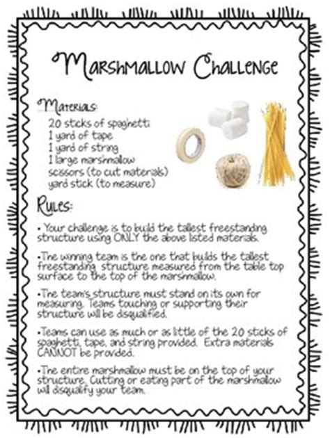 marshmallow challenge handout   learning affair tpt