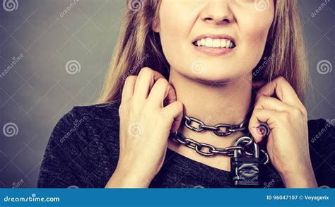 Woman Having Chain Around Neck Stock Image Image Of Locked Slave