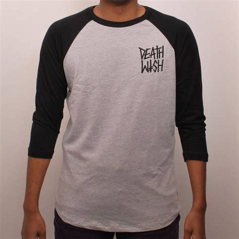 deathwish skateboards deathwish gang logo baseball t shirt black grey deathwish skateboards
