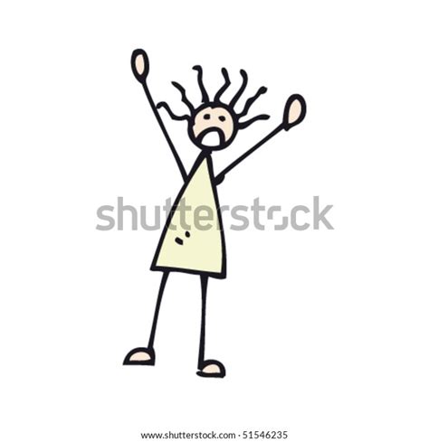 Quirky Drawing Frightened Stick Woman Stock Vector Royalty Free