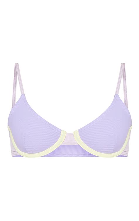 Purple Soft Ribbed Contrast Underwired Bikini Top Prettylittlething Ksa