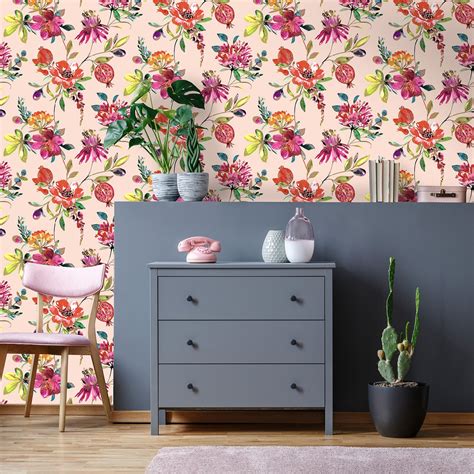 Holden Melgrano Floral Wallpaper Teal Pink Heather