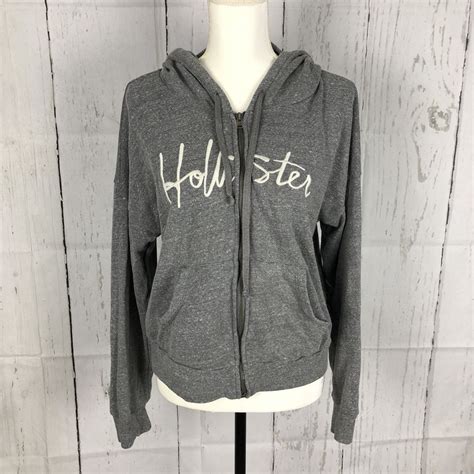 Hollister Womens Zip Up Gray Hoodie Sweater Size Medium Cotton Blend