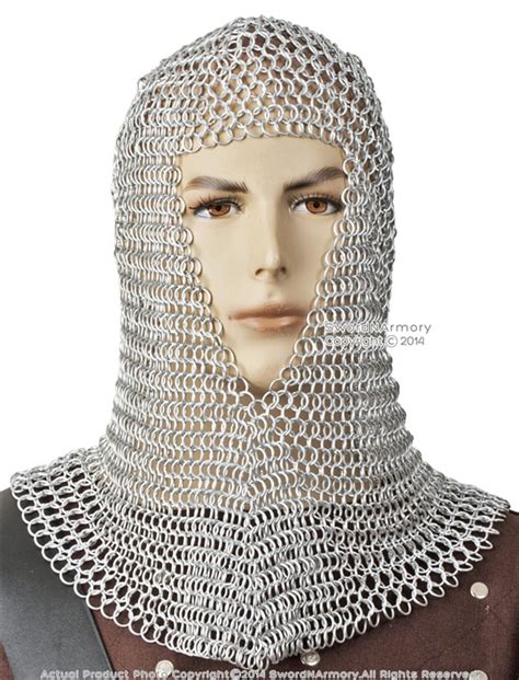 Medieval Chainmail Head Coif Aluminum Butted Wire Larp Movie Costume