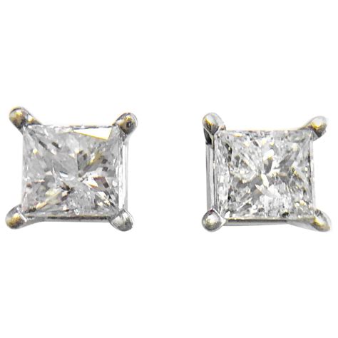 White Gold Princess Cut Diamond 8 06ctw Stud Earrings For Sale At 1stDibs