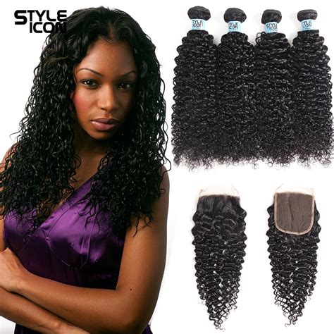 Styleicon Afro Kinky Curly Weave Human Hair Bundles With Closure Non