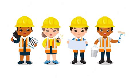 Engineers Cartoon Characters Isolated On White Background Group Of