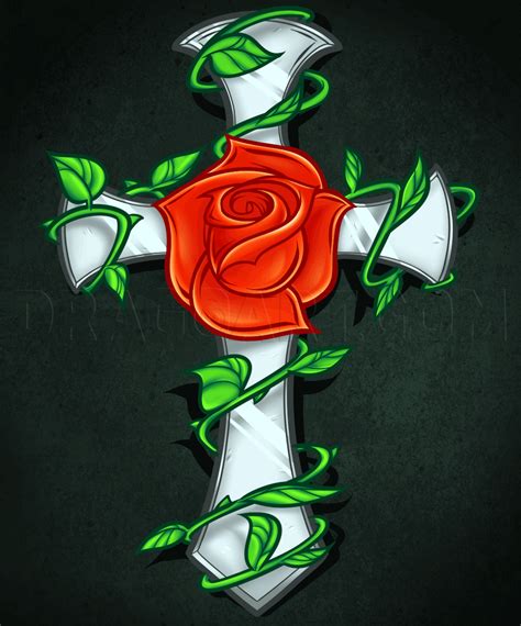 How To Draw A Rose And Cross Tattoo Step By Step Drawing Guide By