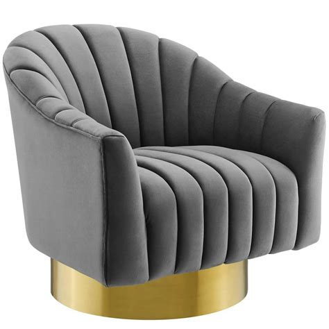 Vertical Channel Tufted Accent Lounge Performance Velvet Chair Gray