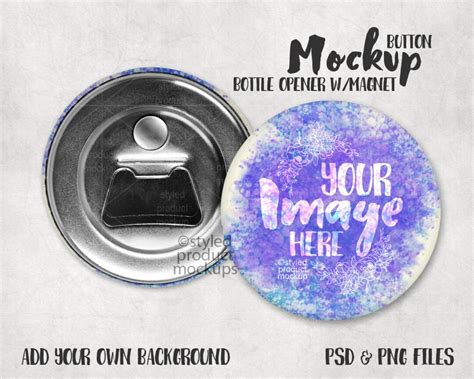 Button Bottle Opener With Magnet Mockup Template With Front And Back
