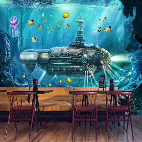 Custom 3d Photo Wallpaper Submarine Underwater World Wall Decor Mural