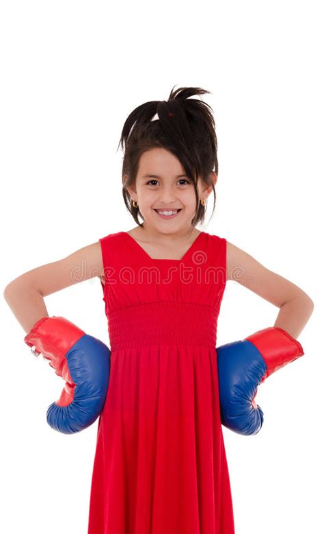 Little Girl With Red And Blue Boxing Gloves Stock Image Image Of