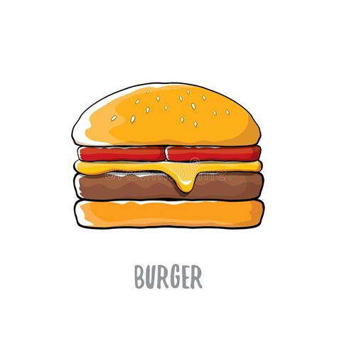 Vector Cartoon Burger With Cheese Meat And Salad Icon On White