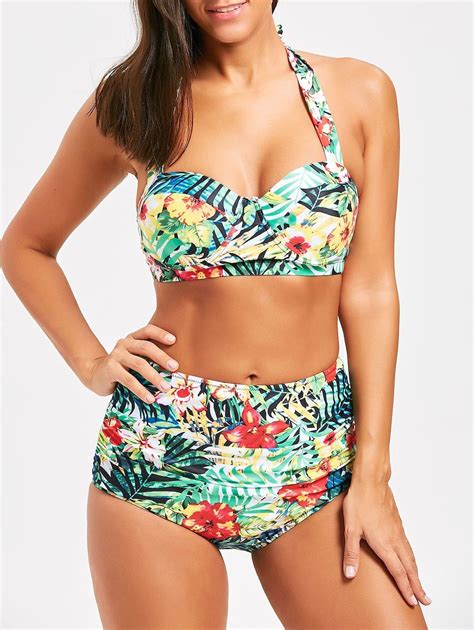 Tropical Floral High Waist Bikini Set Colormix Xl Bandeau Bikini