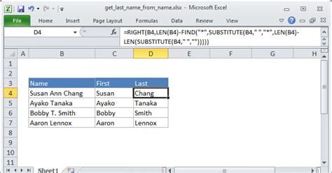 Get Last Name From Name Excel Formula Exceljet