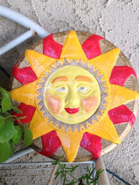 Handcrafted Round Cement Mayan Sun Plaque Wall Sculpture Garden Yard