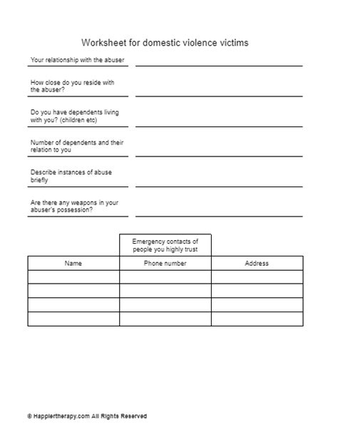 Worksheet For Domestic Violence Victims Happiertherapy