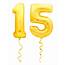 Golden Number 15 Fifteen Made Of Inflatable Balloon With Ribbon 