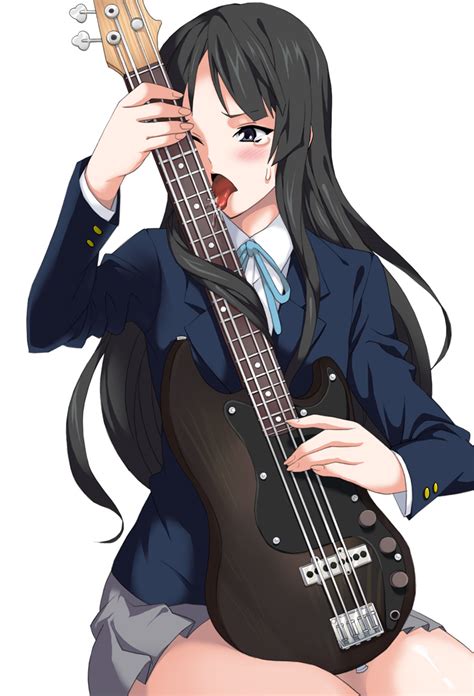 safebooru 1girl akiyama mio bass guitar black eyes black hair blush female instrument k on